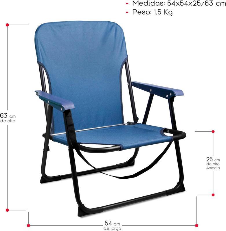Pack 2 Silla Playa Plegable  Sillas Playa | Ligera y Resistente | con Asa de Transporte | Color Azul y Turquesa | Medidas 54x54x25/63 cm | Peso Máximo 120 Kg