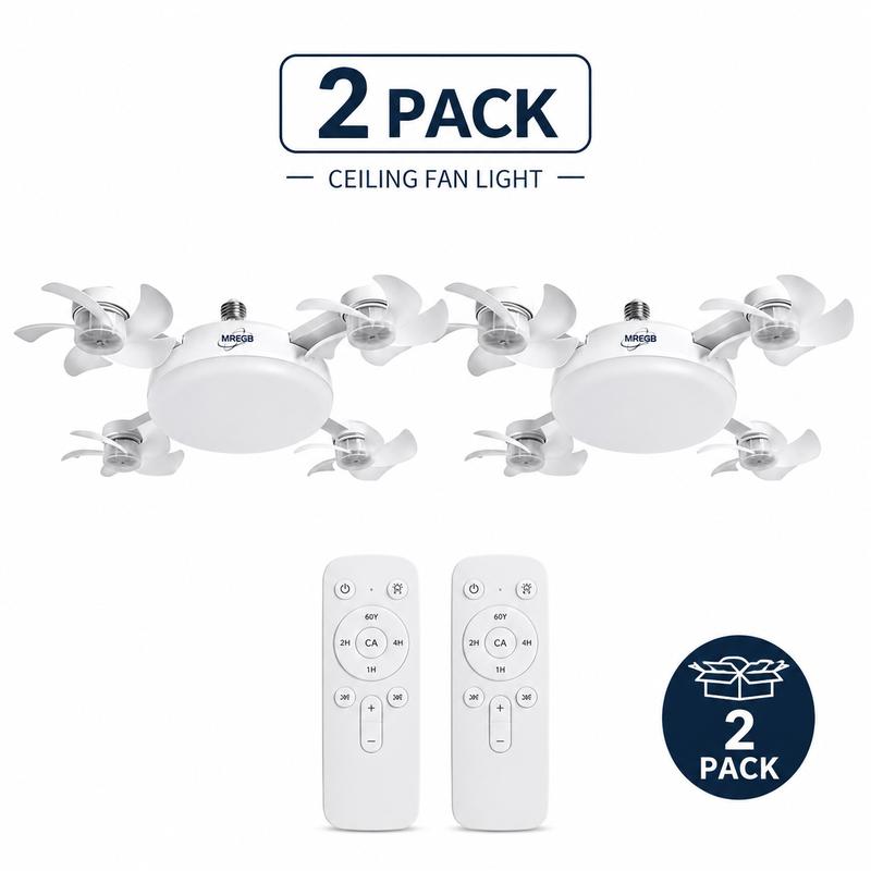 MREGB 2026 Nueva lámpara con ventilador para casquillo, ventilador de techo con luz y mando a distancia, ventilador-bombilla LED 2 en 1 (casquillo E27) de intensidad regulable, ventilador de refrigeración ultrasilencioso y de bajo consumo para dormitorio,