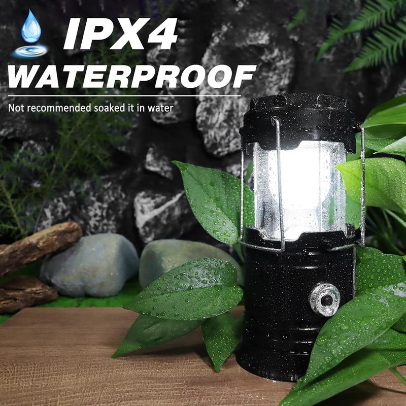 Paquete de 4 linternas solares para acampar: luces LED recargables, base magnética y gancho colgante plegable; lámpara retráctil ideal para cortes de luz, senderismo y emergencias; linterna ajustable / linterna táctica ajustable (set de regalo).