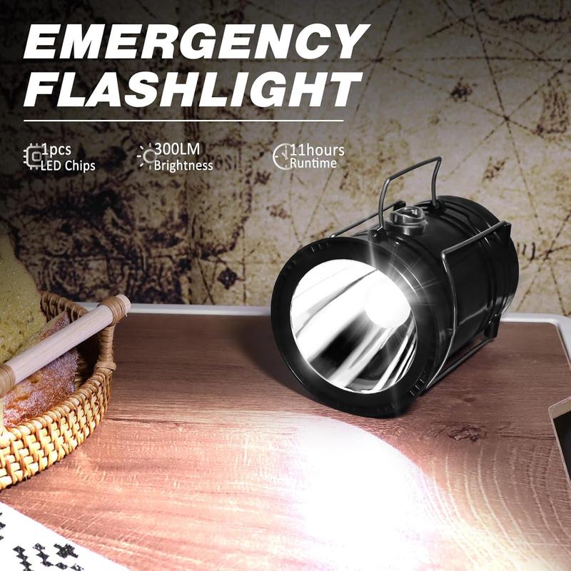Paquete de 4 linternas solares para acampar: luces LED recargables, base magnética y gancho colgante plegable; lámpara retráctil ideal para cortes de luz, senderismo y emergencias; linterna ajustable / linterna táctica ajustable (set de regalo).