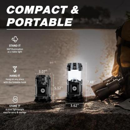 Paquete de 4 linternas solares para acampar: luces LED recargables, base magnética y gancho colgante plegable; lámpara retráctil ideal para cortes de luz, senderismo y emergencias; linterna ajustable / linterna táctica ajustable (set de regalo).