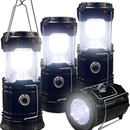 Paquete de 4 linternas solares para acampar: luces LED recargables, base magnética y gancho colgante plegable; lámpara retráctil ideal para cortes de luz, senderismo y emergencias; linterna ajustable / linterna táctica ajustable (set de regalo).
