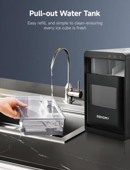 Máquina de hielo en pepitas (nugget) de sobremesa EUHOMY: capacidad de 35 lb/24 h y 44 lb/24 h, función de autolimpieza, incluye pala y cesta; ideal para hogar, cocina u oficina (negro)