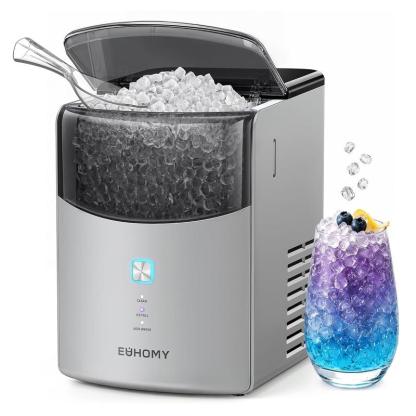 Máquina de hielo en pepitas (nugget) de sobremesa EUHOMY: capacidad de 35 lb/24 h y 44 lb/24 h, función de autolimpieza, incluye pala y cesta; ideal para hogar, cocina u oficina (negro)