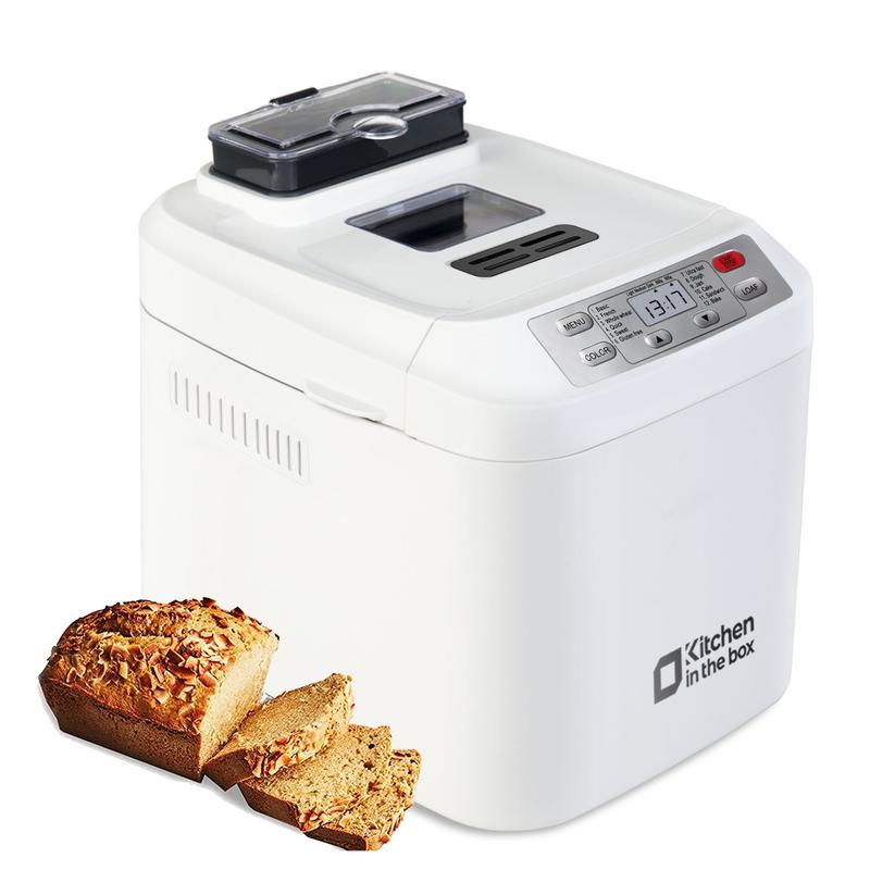 Máquina automática para hacer pan (hasta 2 libras), 12 programas en 1, con dispensador automático de frutas y frutos secos, temporizador de 13 horas, función de mantener caliente (1 hora), opción sin gluten y 3 niveles de tostado de corteza.