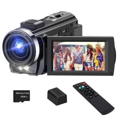 Cámara DVC, grabadora de vídeo Full HD 1080P, videocámara portátil con pantalla LCD TFT de 3 pulgadas, pantalla IPS giratoria de 270°, mando a distancia y tarjeta de memoria de 32 GB, cámara para vlogging.