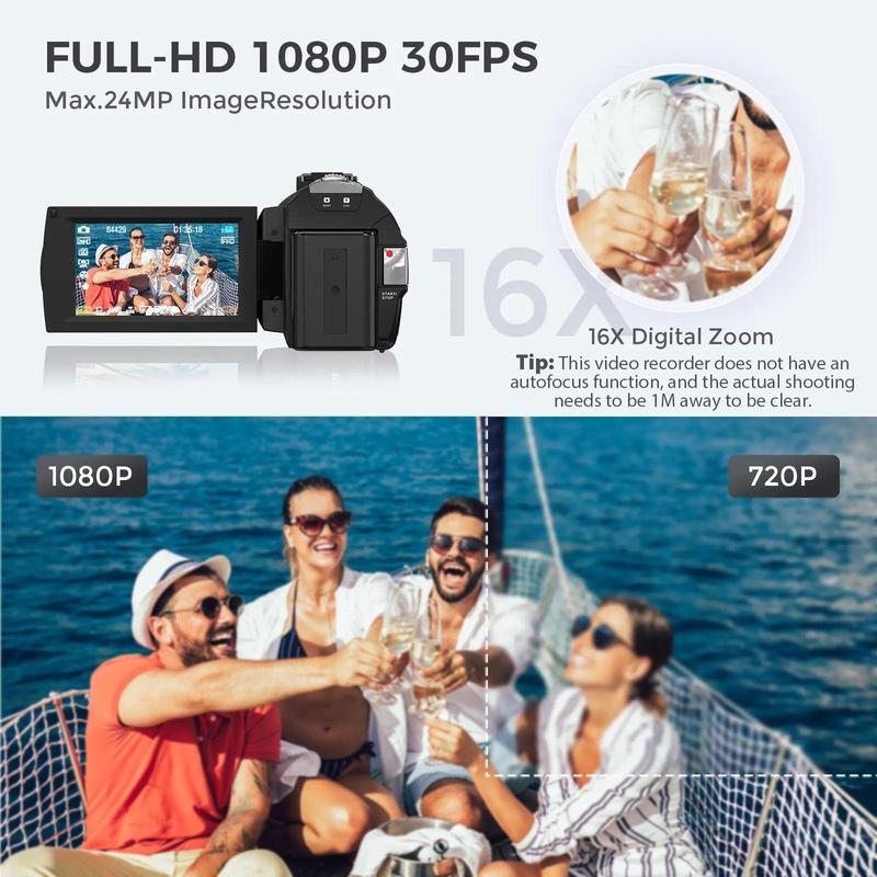 Cámara DVC, grabadora de vídeo Full HD 1080P, videocámara portátil con pantalla LCD TFT de 3 pulgadas, pantalla IPS giratoria de 270°, mando a distancia y tarjeta de memoria de 32 GB, cámara para vlogging.