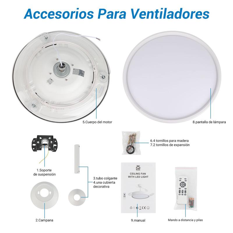60W LED 30W MOTOR DC Ventilador de Techo LED Silencioso: Motor Reversible, 6 Velocidades, Control Remoto
