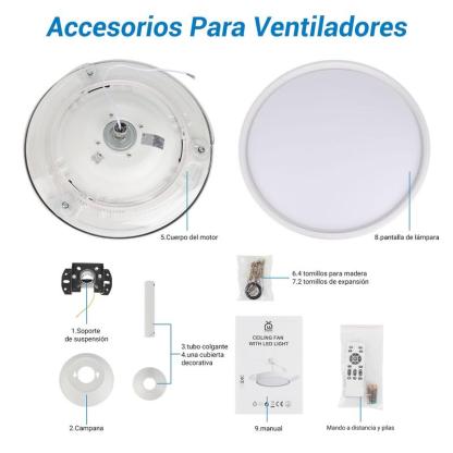 60W LED 30W MOTOR DC Ventilador de Techo LED Silencioso: Motor Reversible, 6 Velocidades, Control Remoto