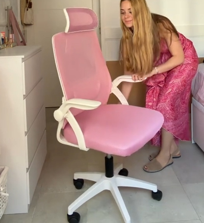 Silla de Oficina, para Gaming, Escritorio Ergonmica con Reposacabezas, Ajustable y con Soporte Lumbar Respaldo de Malla Transpirable Reposabrazos Abatibles de 90 Giratoria 360