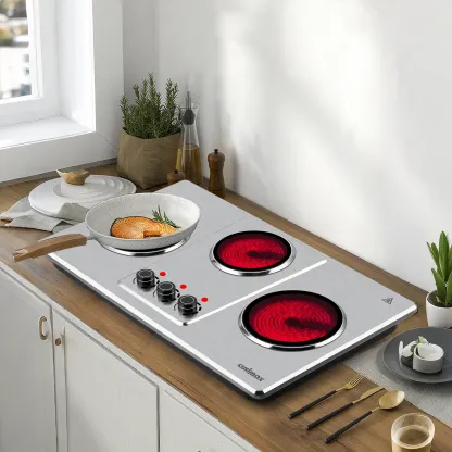 Parrilla eléctrica infrarroja de 3 quemadores y 1800 W, con superficie de vidrio cerámico, 11 niveles de temperatura y apagado automático.