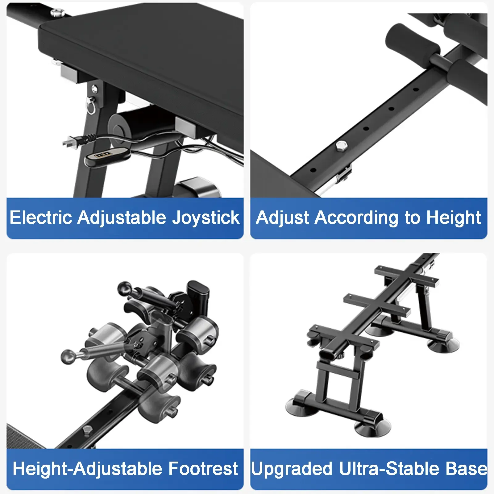 Mesa eléctrica de descompresión lumbar ajustable, con extensión cervical, soporte para espalda y diseño en cuero PU, ideal para hogar, oficina y gimnasio.