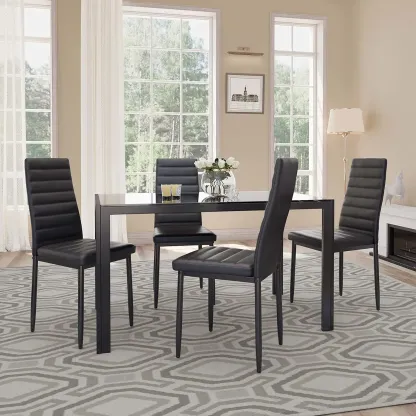 Juego de comedor de 5 piezas con mesa de vidrio y sillas para 4 personas, diseño moderno con cuero PU, ideal para cocina, sala de estar, apartamentos y decoración del hogar.