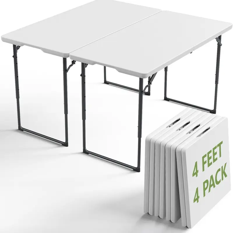Mesa Plegable de 6 Pies, Paquete de 2/4, Mesa de Plástico Resistente con Asa de Transporte, Plegable por la Mitad con Patas de Acero, Portátil para Fiestas, Bodas, Banquetes, Camping y Picnics, Interior y Exterior, Blanca.