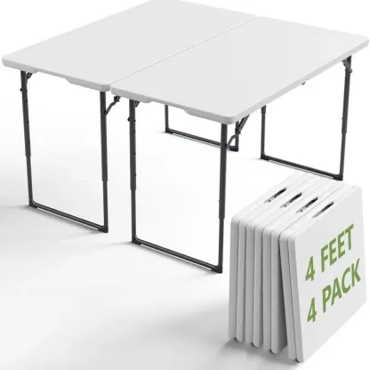Mesa Plegable de 6 Pies, Paquete de 2/4, Mesa de Plástico Resistente con Asa de Transporte, Plegable por la Mitad con Patas de Acero, Portátil para Fiestas, Bodas, Banquetes, Camping y Picnics, Interior y Exterior, Blanca.