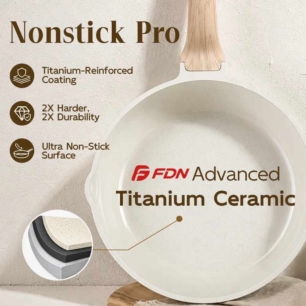 Batería de Cocina de 16 Piezas con Revestimiento Cerámico de Granito y Titanio, Libre de PFAS, Antiadherente, Apta para Inducción, Horno y Lavavajillas, Incluye Sartén de 24 cm, Tapas de Vidrio y Utensilios