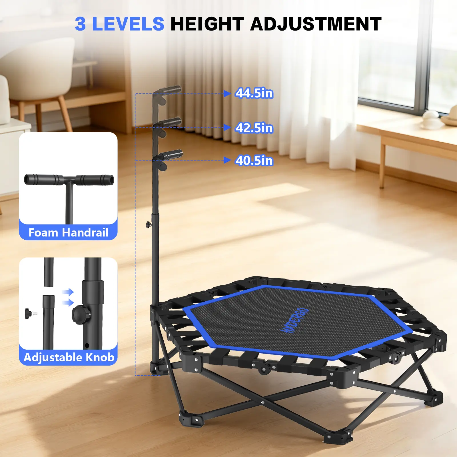 HXD-ERGO Mini Trampoline for Adults 460lbs w/ Bar Handlebar