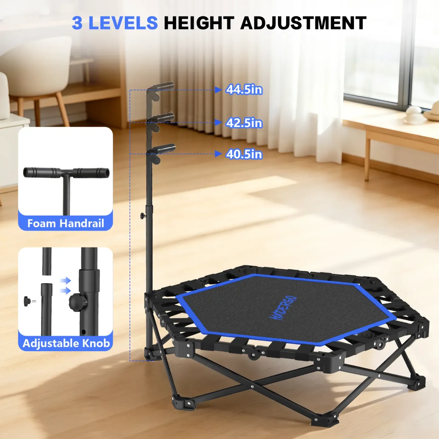 HXD-ERGO Mini Trampoline for Adults 460lbs w/ Bar Handlebar