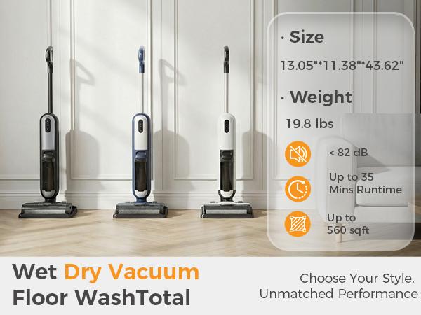 Cordless Wet Dry Vacuum Floor Cleaner, Power Modes for Hardwood & Carpet, Smart Self-Cleaning & Dual Tank System