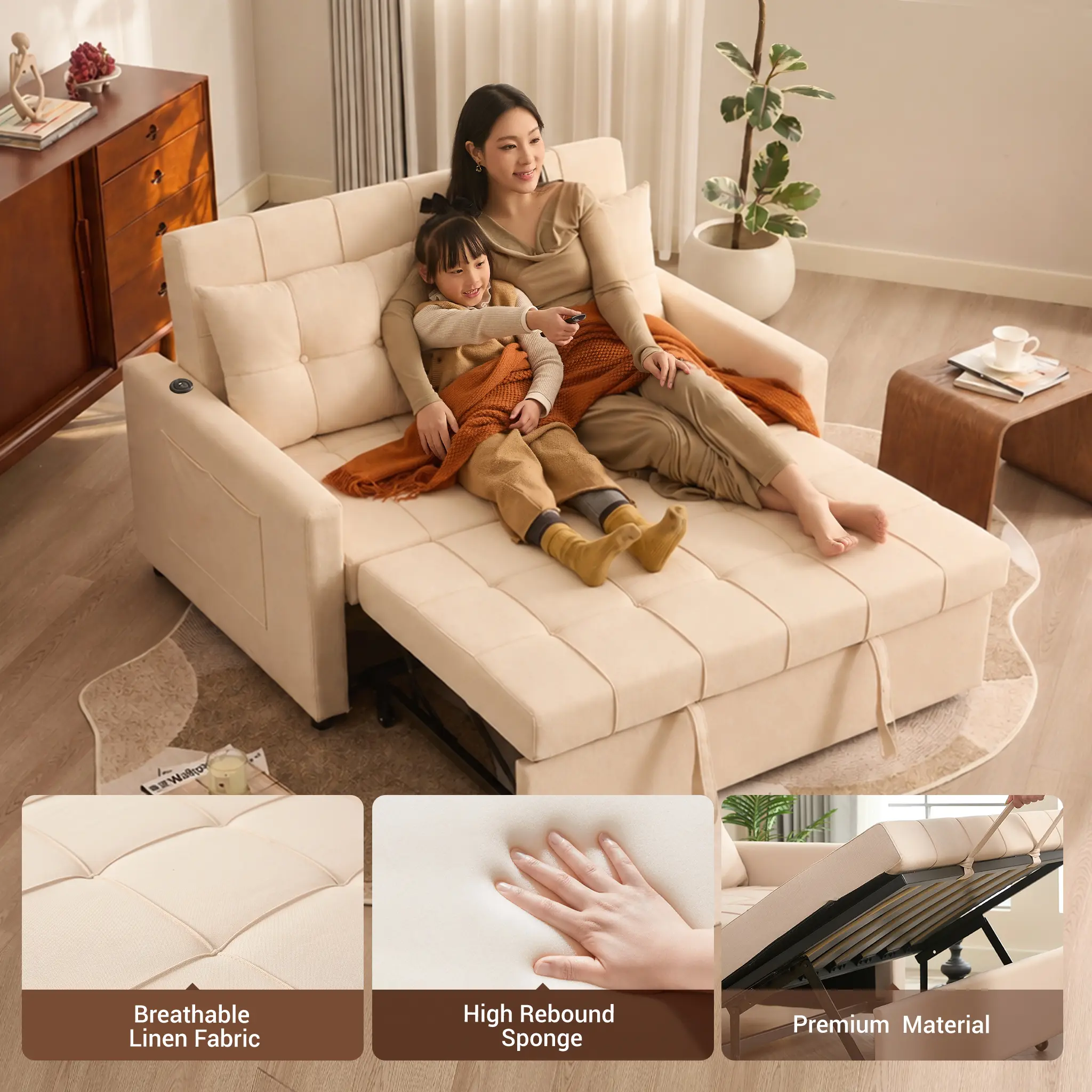Sofá cama de 52" con cama extraíble, sofá, sofá cama convertible 3 en 1, sofá de dos plazas con respaldo ajustable sin escalones y bolsillo lateral, para sala de estar, dormitorio, apartamento, cama de día, sofás para sala