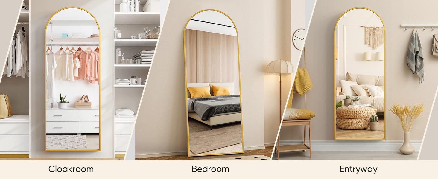 Sweetcrispy Shiny Lightweight Durable Stainless Steel Full Length Mirror, Freestanding Floor Mirror with Stand, Slim Frame Wall Mounted or Leaning for Bedroom, House Decor