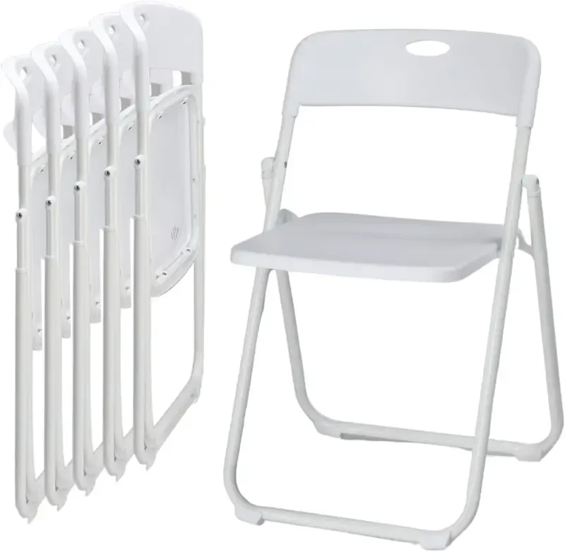 Juego de 10 sillas plegables de plástico ligero (capacidad de 300 libras) con estructura metálica reforzada; fáciles de plegar y almacenar, aptas para uso en interiores y exteriores (bodas, fiestas, salas de reuniones, patios y jardines). Disponibles en s