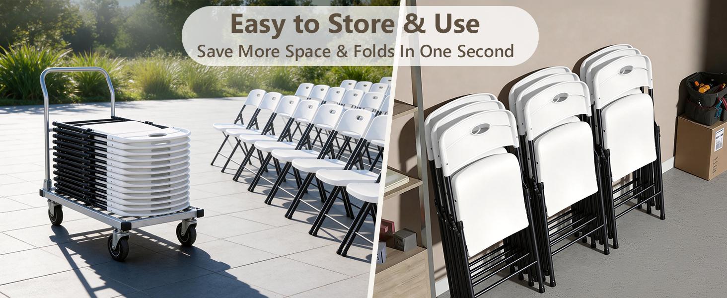 Heavy-Duty Plastic Folding Chair,heavy duty chairs, Ergonomic Back, Outdoor White Folding Chairs for Outside Indoor, Portable 350 lbs Capacity Heavy Duty Plastic Metal Foldable Chairs, Stackable & Portable, for Home, Party, Indoor & Outdoor Use