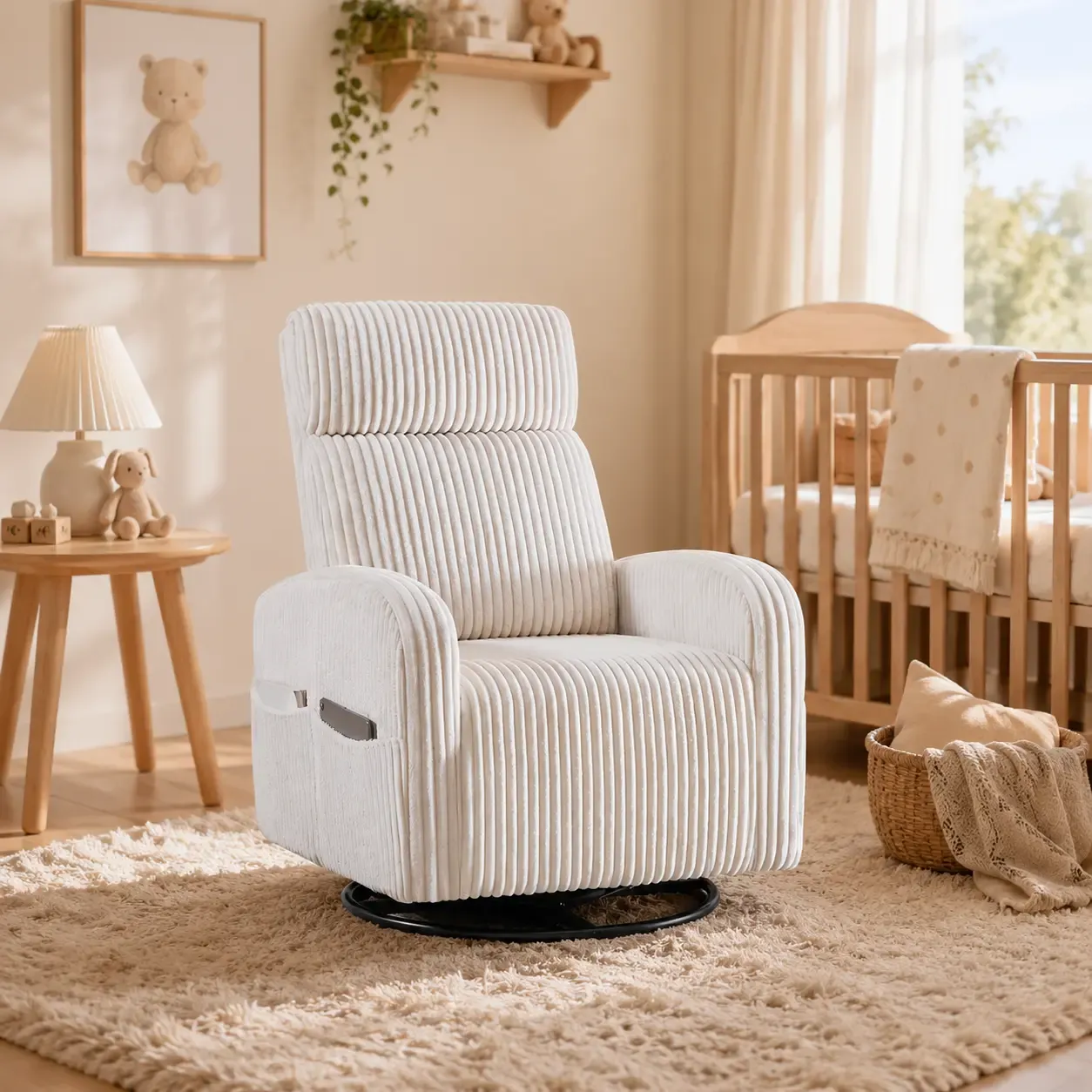 Sillón mecedor y giratorio de pana para guardería Yaheetech
