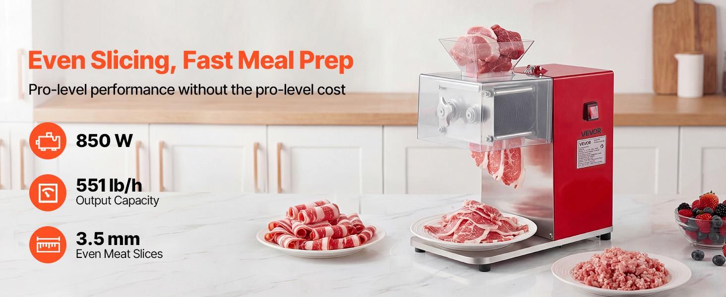 【Fallpicks】VEVOR Meat Cutter Machine, 850W Commercial Electric Slicer, 3.5mm Heavy-Duty Stainless Steel Blade Shredder, Lightweight Stable Nonslip Base, 1-Touch Off/On, Easy Maintenance for Boneless Meat, Soft Vegetables (Home Meal Prep, Kitchen Use)
