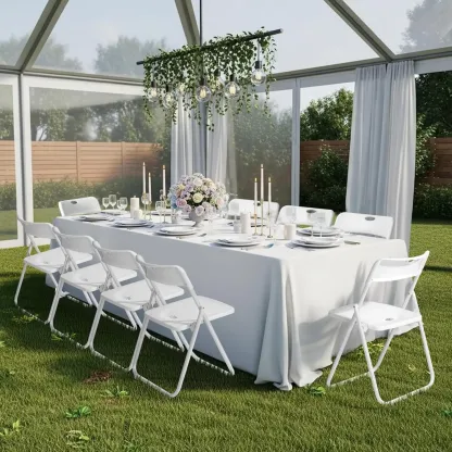 Juego de 10 sillas plegables de plástico ligero (capacidad de 300 libras) con estructura metálica reforzada; fáciles de plegar y almacenar, aptas para uso en interiores y exteriores (bodas, fiestas, salas de reuniones, patios y jardines). Disponibles en s