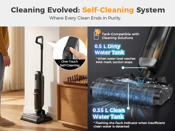Cordless Wet Dry Vacuum Floor Cleaner, Power Modes for Hardwood & Carpet, Smart Self-Cleaning & Dual Tank System