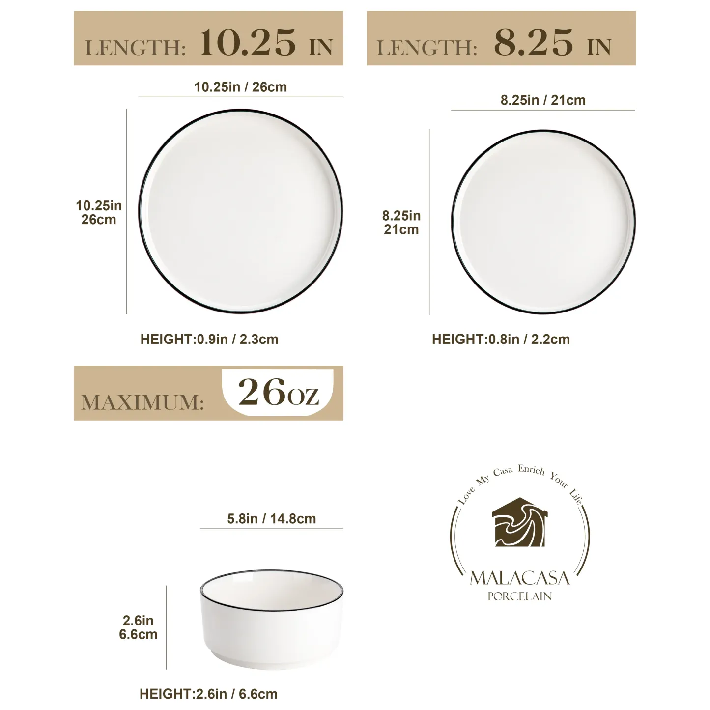 Juego de vajilla de porcelana: servicio de vajilla de cerámica para 4 o 6 personas; incluye platos, cuencos y platos para pasta resistentes a los golpes, aptos para microondas y lavavajillas.