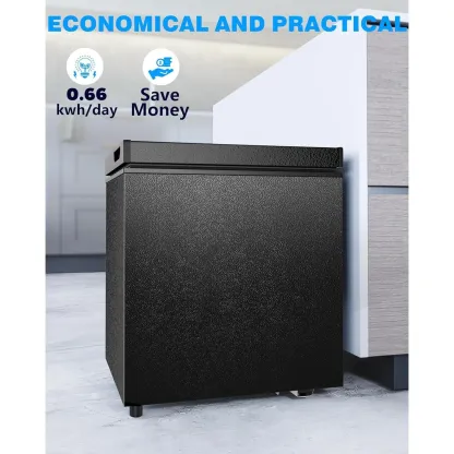 Congelador Horizontal de 1,8 pies³, Apertura Superior, con Canasta Extraíble, Drenaje de Descongelación, Termostato Ajustable de 7 Niveles, Compacto y de Pie, Color Negro.
