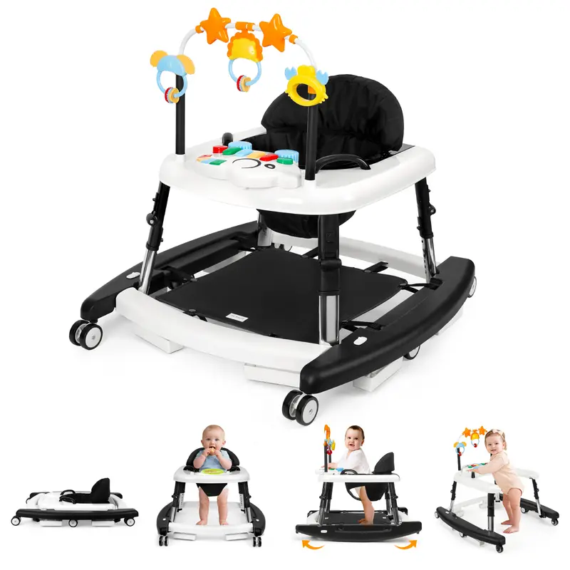 **Andador de Bebé Unisex 5 en 1 para Bebés de 6 a 18 Meses, Plegable y Seguro con 5 Alturas Ajustables, Música, Bandeja de Alimentación, Reposapiés Extraíble y Centro de Actividades Portátil para Niños y Niñas.**