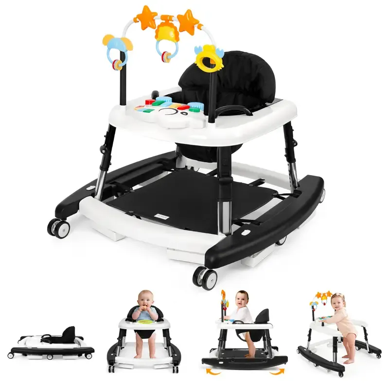 **Andador de Bebé Unisex 5 en 1 para Bebés de 6 a 18 Meses, Plegable y Seguro con 5 Alturas Ajustables, Música, Bandeja de Alimentación, Reposapiés Extraíble y Centro de Actividades Portátil para Niños y Niñas.**