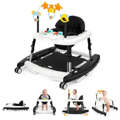 **Andador de Bebé Unisex 5 en 1 para Bebés de 6 a 18 Meses, Plegable y Seguro con 5 Alturas Ajustables, Música, Bandeja de Alimentación, Reposapiés Extraíble y Centro de Actividades Portátil para Niños y Niñas.**
