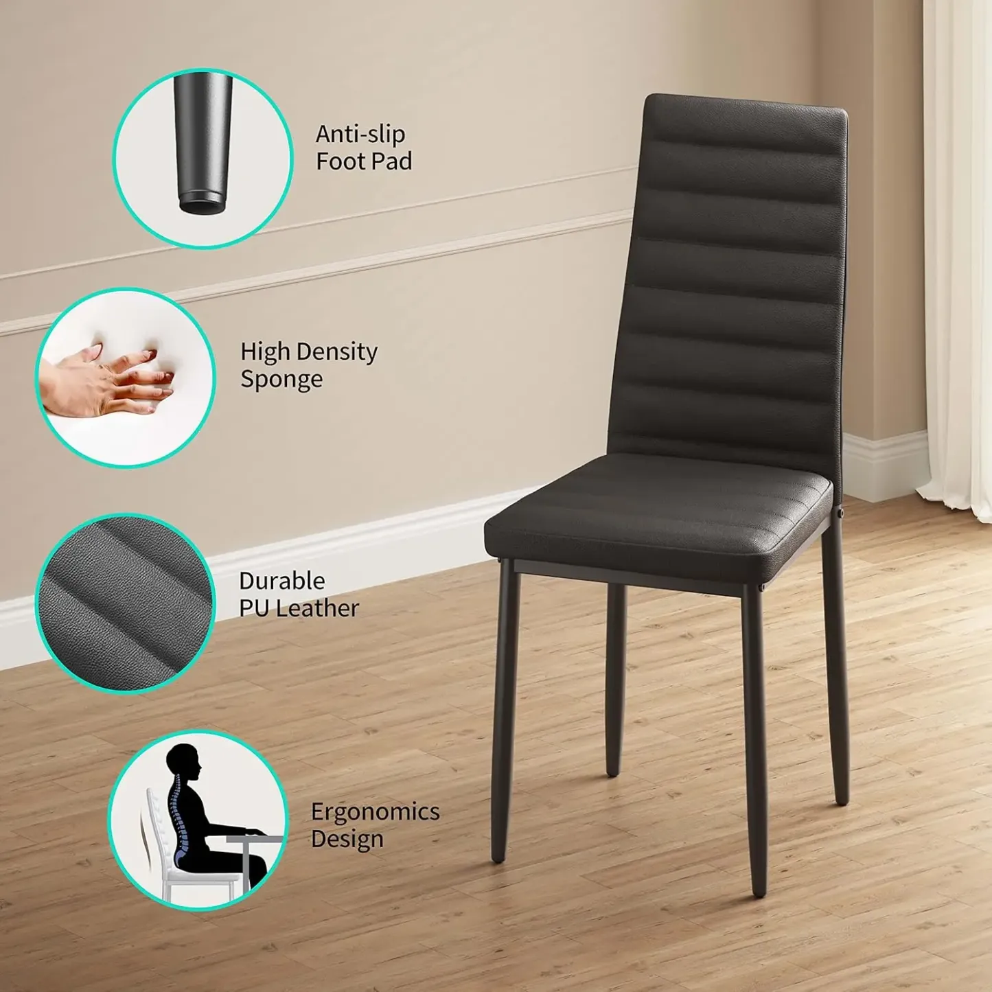 Juego de comedor de 5 piezas con mesa de vidrio y sillas para 4 personas, diseño moderno con cuero PU, ideal para cocina, sala de estar, apartamentos y decoración del hogar.
