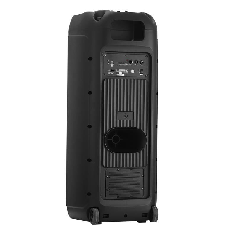 Altavoz PA Bluetooth Recargable — Doble Woofer de 12" + Tweeter de 1.5" — Caja de Sonido Portátil e Inalámbrica — Incluye 2 Micrófonos, Control Remoto y Luces LED para Fiestas