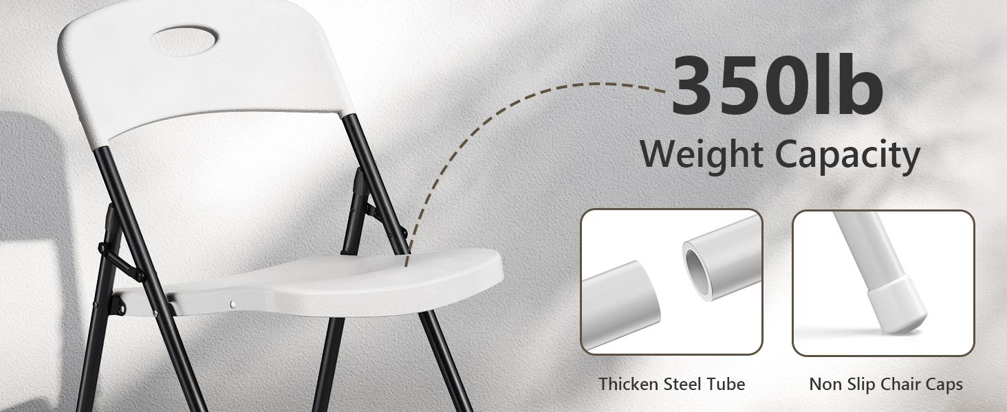 Heavy-Duty Plastic Folding Chair,heavy duty chairs, Ergonomic Back, Outdoor White Folding Chairs for Outside Indoor, Portable 350 lbs Capacity Heavy Duty Plastic Metal Foldable Chairs, Stackable & Portable, for Home, Party, Indoor & Outdoor Use
