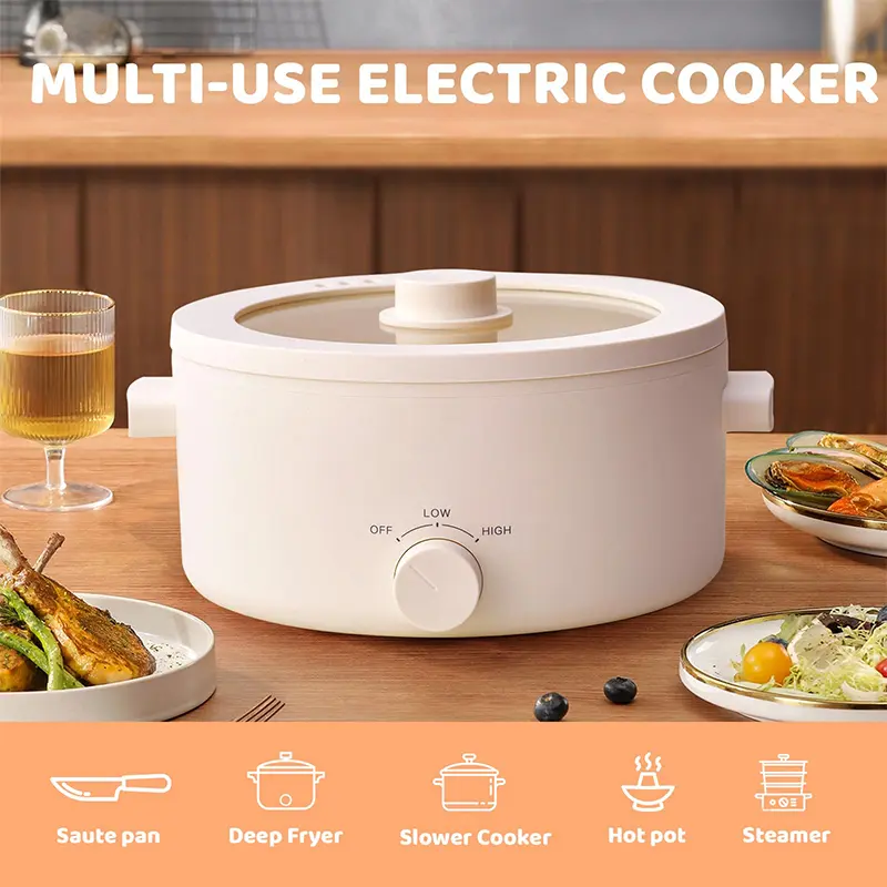 Olla eléctrica portátil de 2 L con revestimiento cerámico antiadherente, multifuncional, calentamiento rápido y protección contra sobrecalentamiento, ideal para ramen, pasta y fondue.