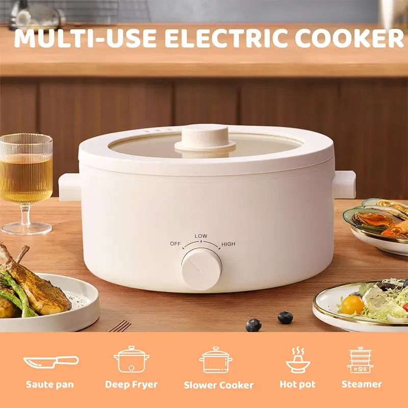 Olla eléctrica portátil de 2 L con revestimiento cerámico antiadherente, multifuncional, calentamiento rápido y protección contra sobrecalentamiento, ideal para ramen, pasta y fondue.