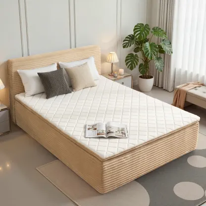 Cama moderna sin huesos todo en uno, cama a ras de suelo con pana suave y mullida para un sueño profundo, espuma viscoelástica de firmeza media para aliviar el dolor de espalda, colchón con aislamiento de movimiento en caja y sin necesidad de montaje.
