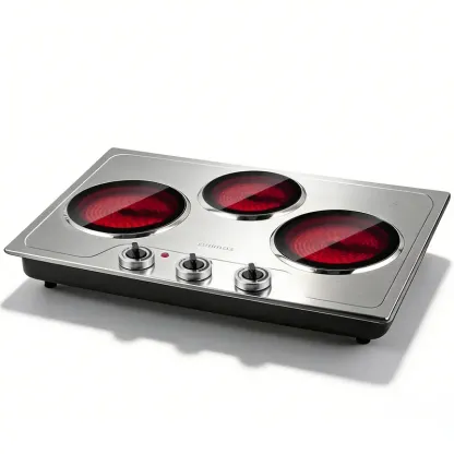 Parrilla eléctrica infrarroja de 3 quemadores y 1800 W, con superficie de vidrio cerámico, 11 niveles de temperatura y apagado automático.