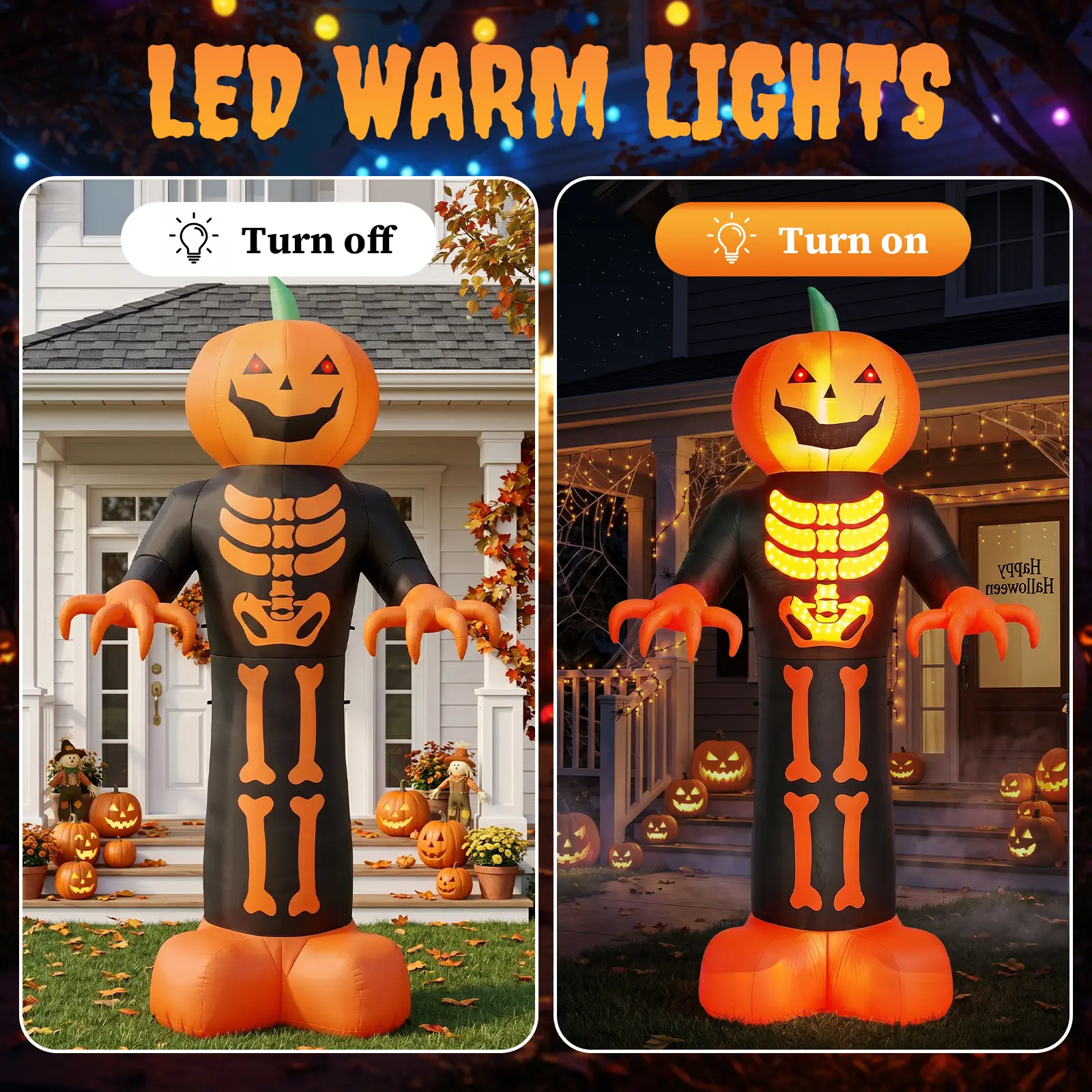 Figura inflable de 12 pies de la Parca con cabeza de calabaza espeluznante y 3 luces LED