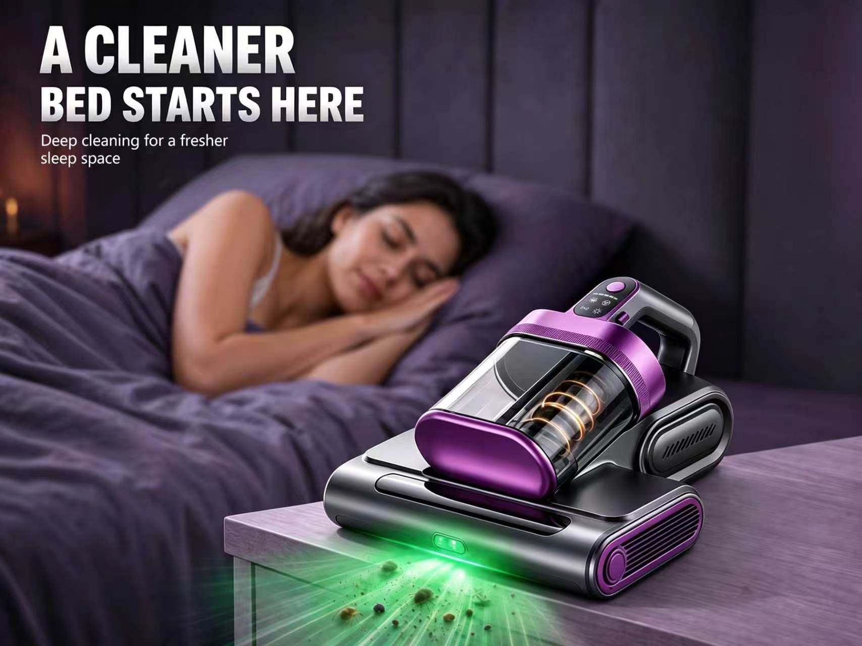 Cordless Mattress Vacuum Cleaner, 16Kpa Deep Clean Bed Vac with 80000 RPM Tapping, UV-C Light & Ultrasonic, Dual HEPA Dust Cup for Sofa, Crib and Pet Hair,sohochic