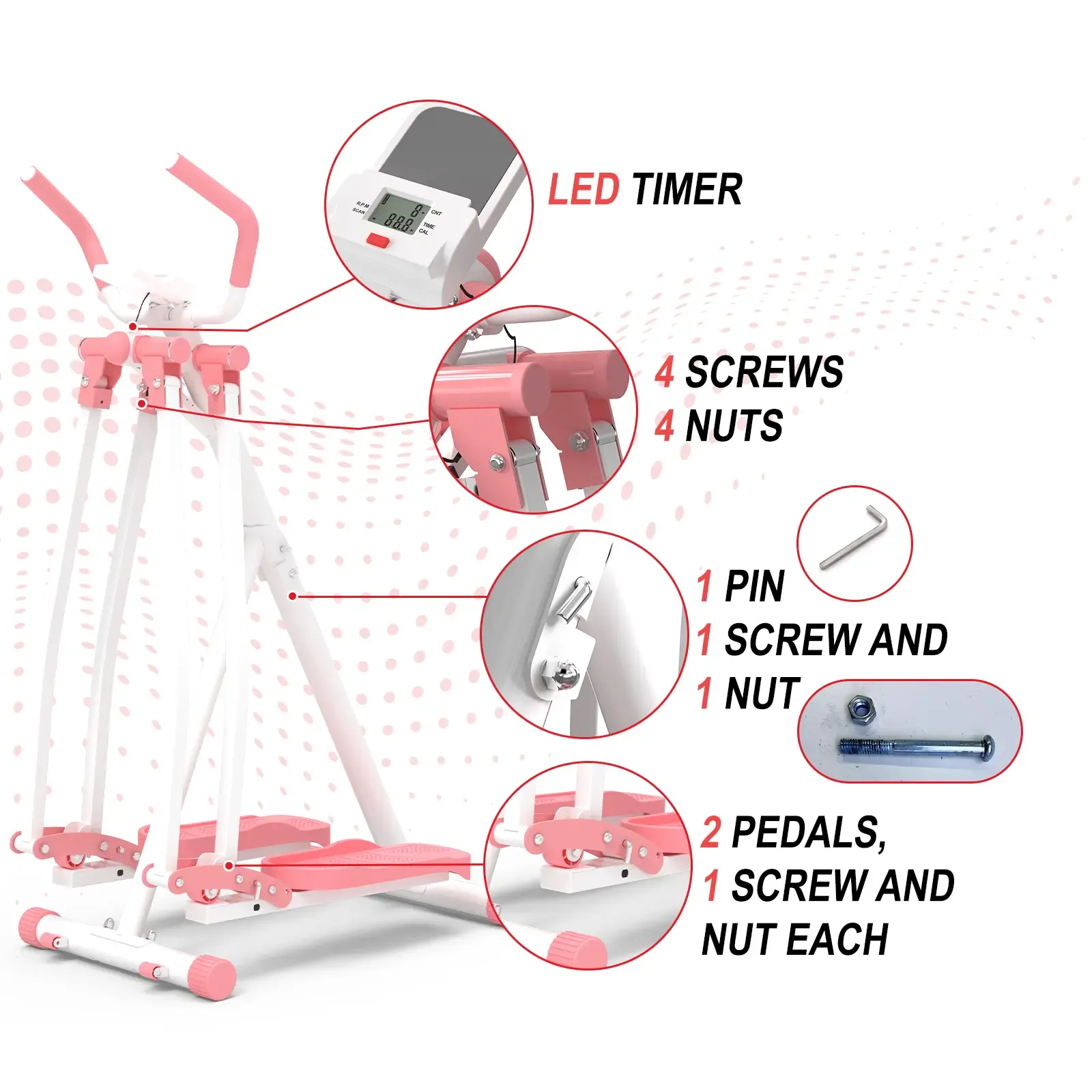 SpaceWalker: Equipo de Fitness Aeróbico Portátil y Unisex, Plegable y Ligero, Diseñado para Trabajar Glúteos, Piernas y Abdominales, Fabricado en Acero al Carbono con Almohadillas de Goma Antideslizantes.