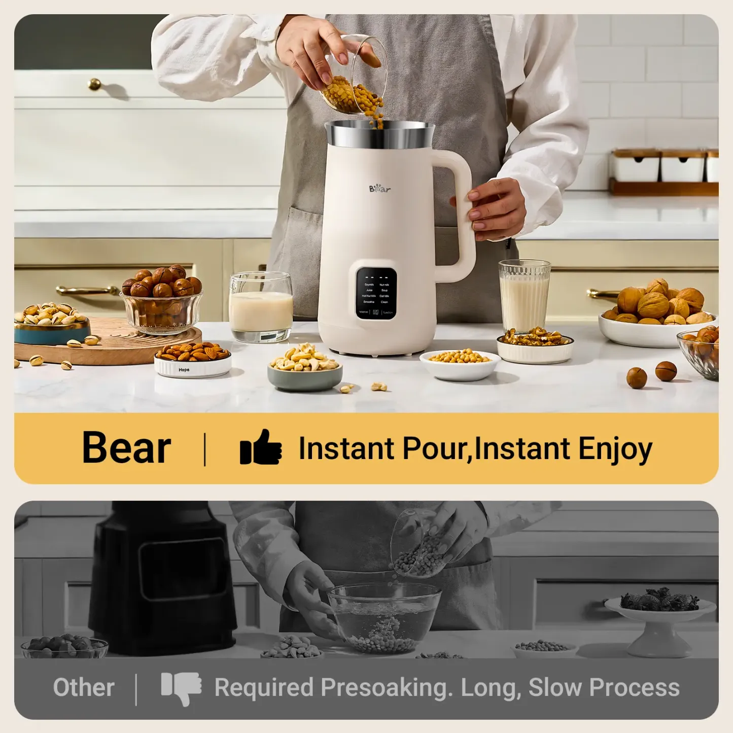 Máquina para Preparar Leche Vegetal 8 en 1, Capacidad de 1,2 L, Multifuncional con Autolimpieza, Temporizador de 12 h, Mantiene Caliente hasta 6 h y Pantalla Táctil, Ideal para Leche de Avena, Almendras, Jugos y Sopas.