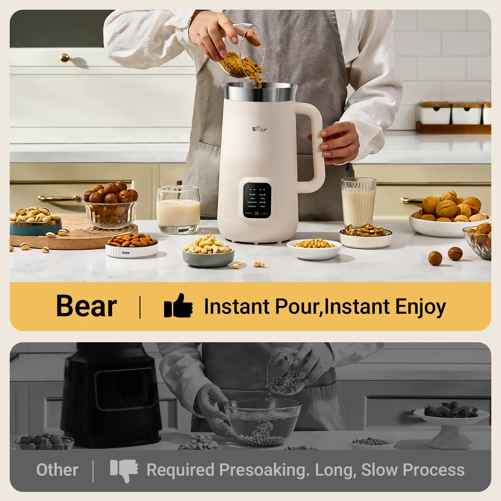 Máquina para Preparar Leche Vegetal 8 en 1, Capacidad de 1,2 L, Multifuncional con Autolimpieza, Temporizador de 12 h, Mantiene Caliente hasta 6 h y Pantalla Táctil, Ideal para Leche de Avena, Almendras, Jugos y Sopas.