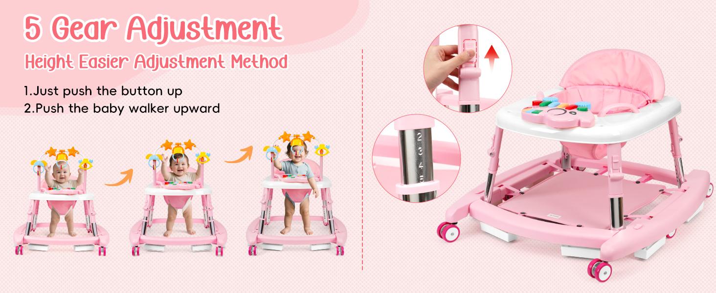 Unisex Plastic Baby Walker for 6-18 Months Infants, 5-in-1 Safety Tested Foldable Walker with 5 Adjustable Heights, Bouncer, Music, Feeding Tray, Removable Footrest, Portable Smart Activity Stepper for Boys & Girls,sohochic, Multi-Mode