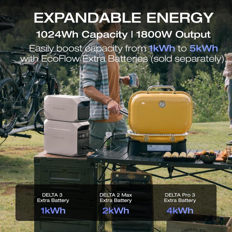 Serie DELTA 3, batería LFP de 1 kWh para respaldo doméstico, camping y generador solar para caravanas (panel solar opcional) con entrada solar de 500-1000 W, generador eléctrico + UPS